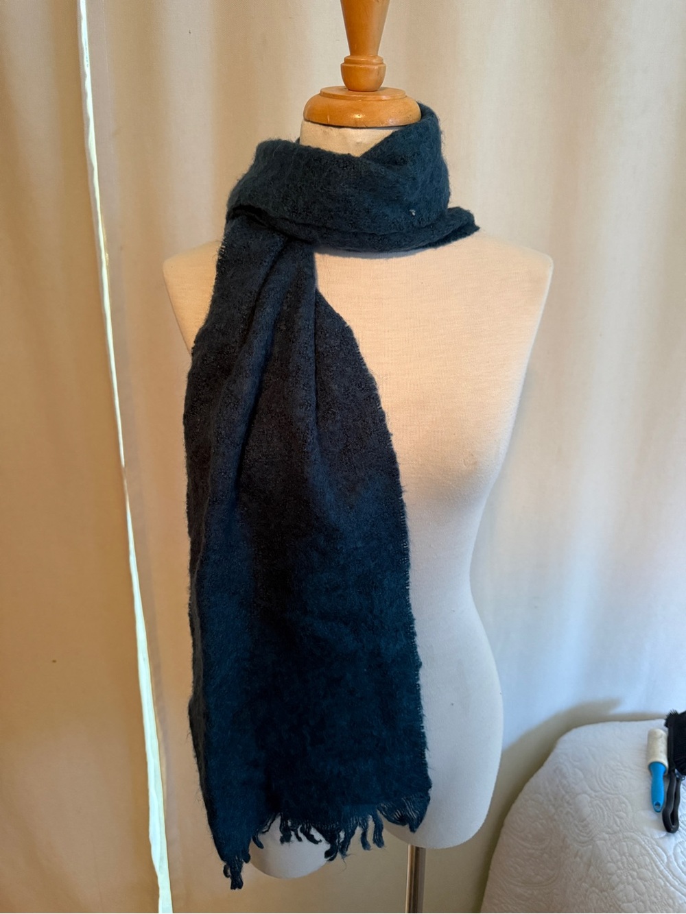 Simons Teal Textured Fringe Scarf